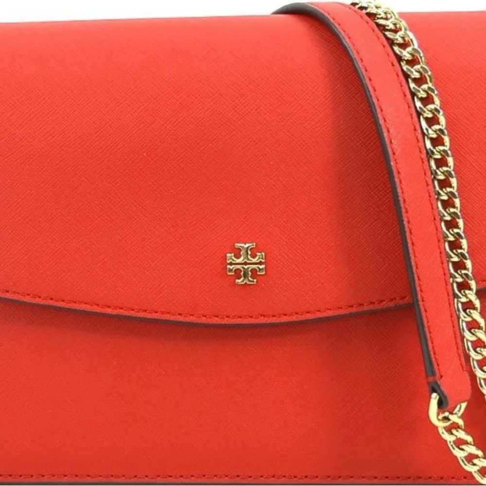 Tory Burch Red and Gold Crossbody Bag with Chain Strap